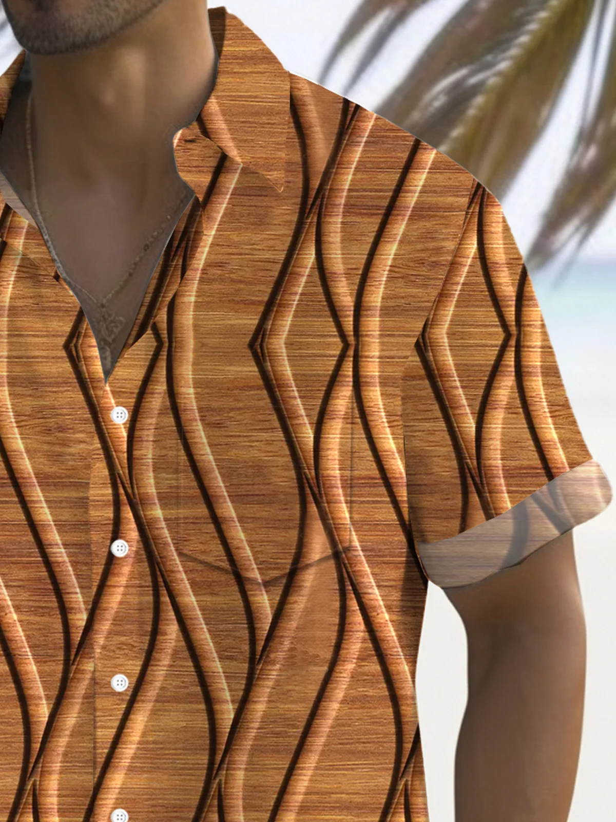 Royaura® Retro Geometric 3D Gradient Print Men's Button Pocket Short Sleeve Shirt