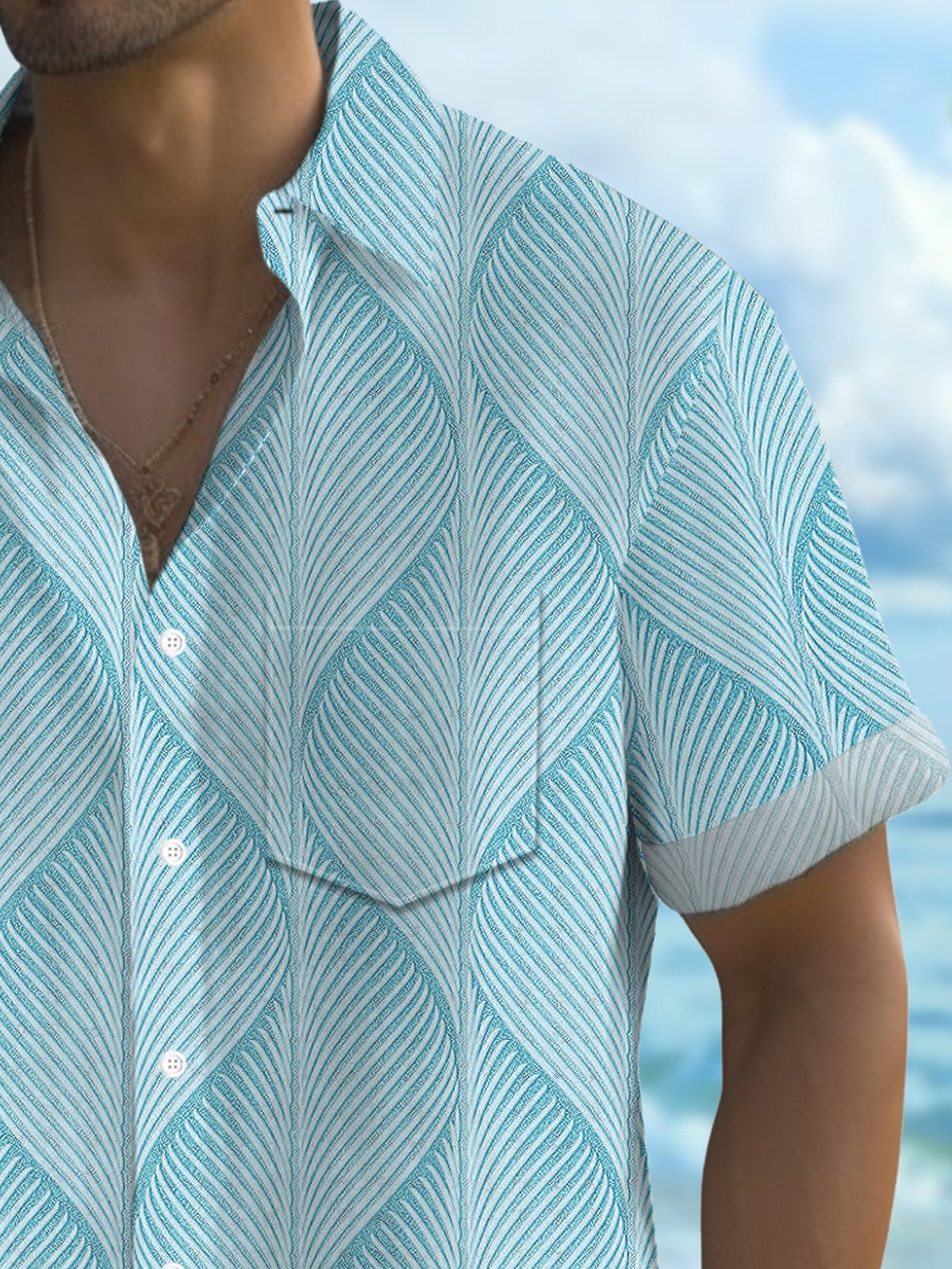 Royaura® Retro Geometric Gradient Texture Print Men's Button Pocket Short Sleeve Shirt