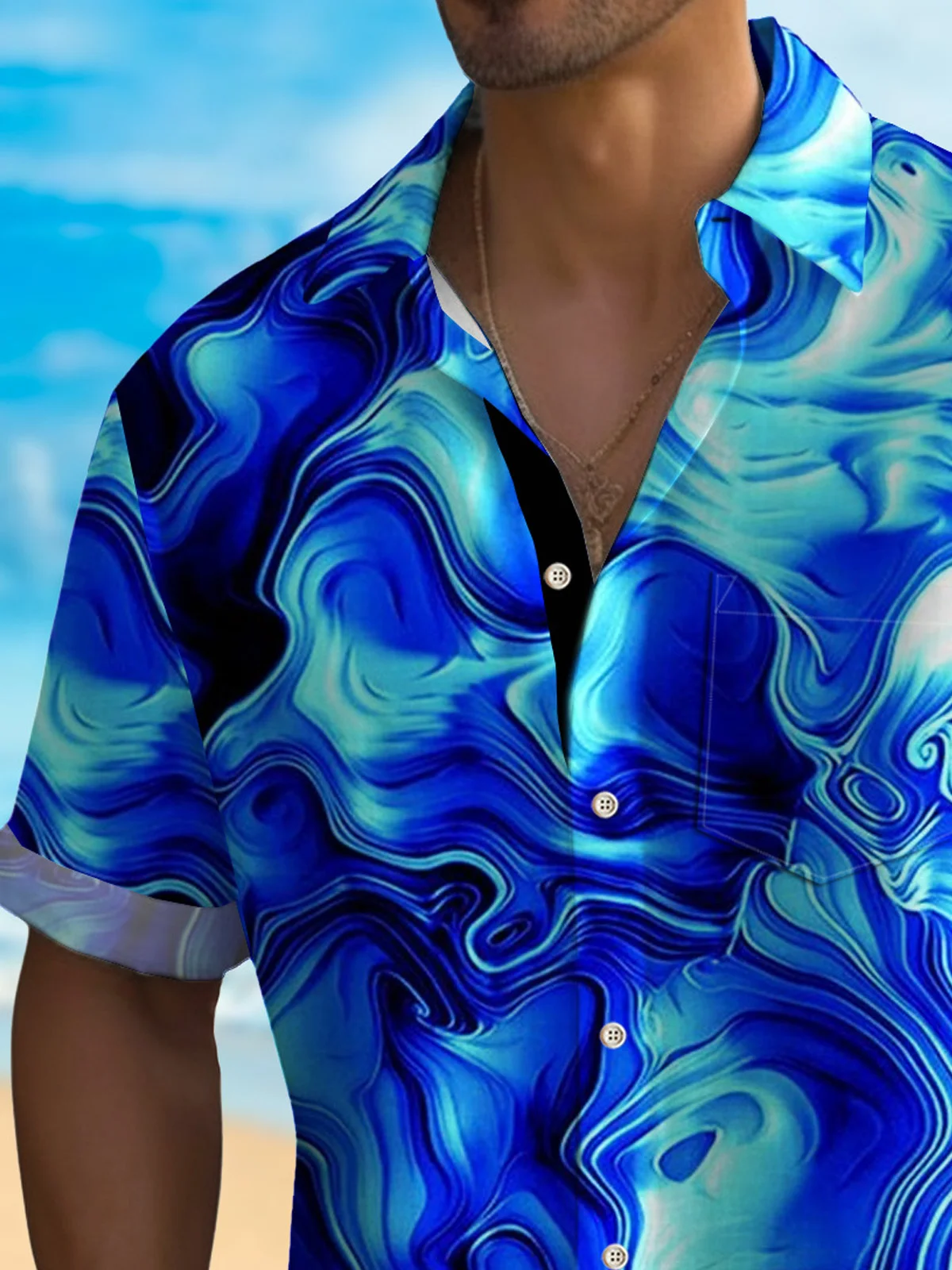 Royaura® Retro 50's Psychedelic Men's Hawaiian Shirt Abstract Geometric Quick Dry Stretch Pocket Camp Shirt Big Tall