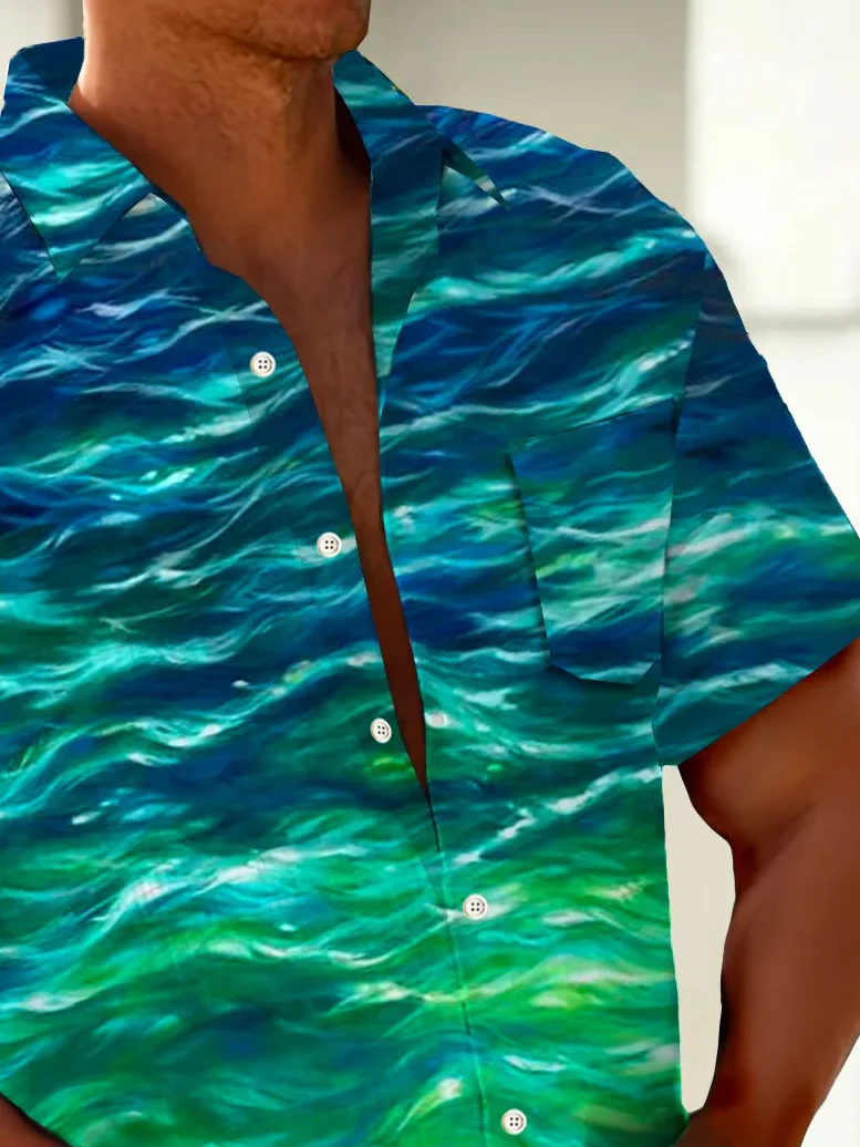 Royaura® Vintage Abstract Gradient Texture Print Chest Pocket Shirt Plus Size Men's Shirt Big Tall