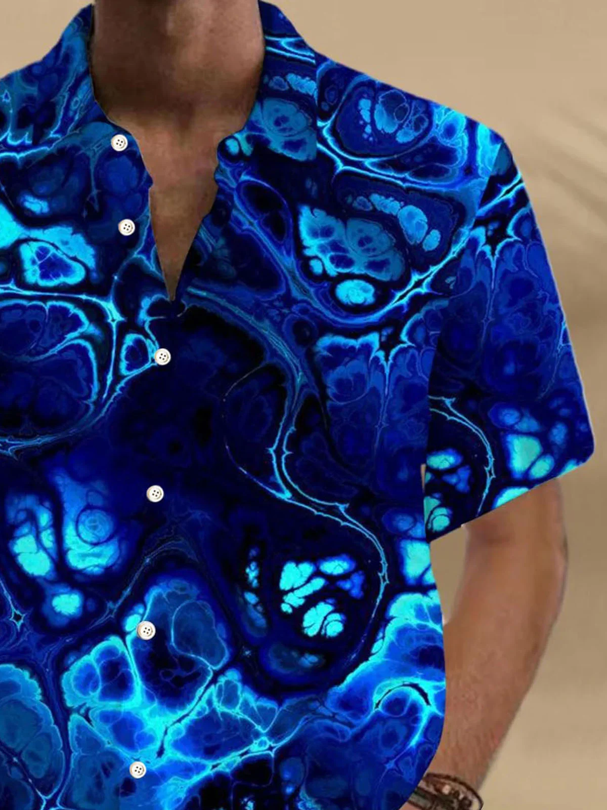Royaura® Retro Art 3D Gradient Print Men's Button Pocket Short Sleeve Shirt