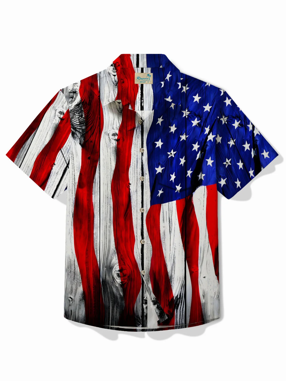 Royaura®Vintage Flag Print Men's Button Pocket Short Sleeve Shirt