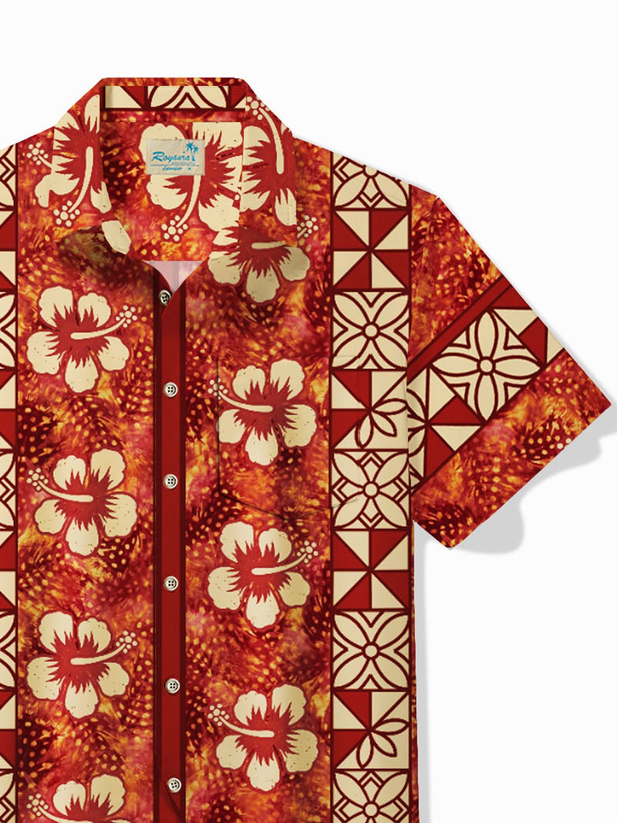 Royaura® Beach Vacation TIKI Geometric Men's Hawaiian Shirt Quick-Drying Stretch Art Flower Sculptor Shirt Big Tall