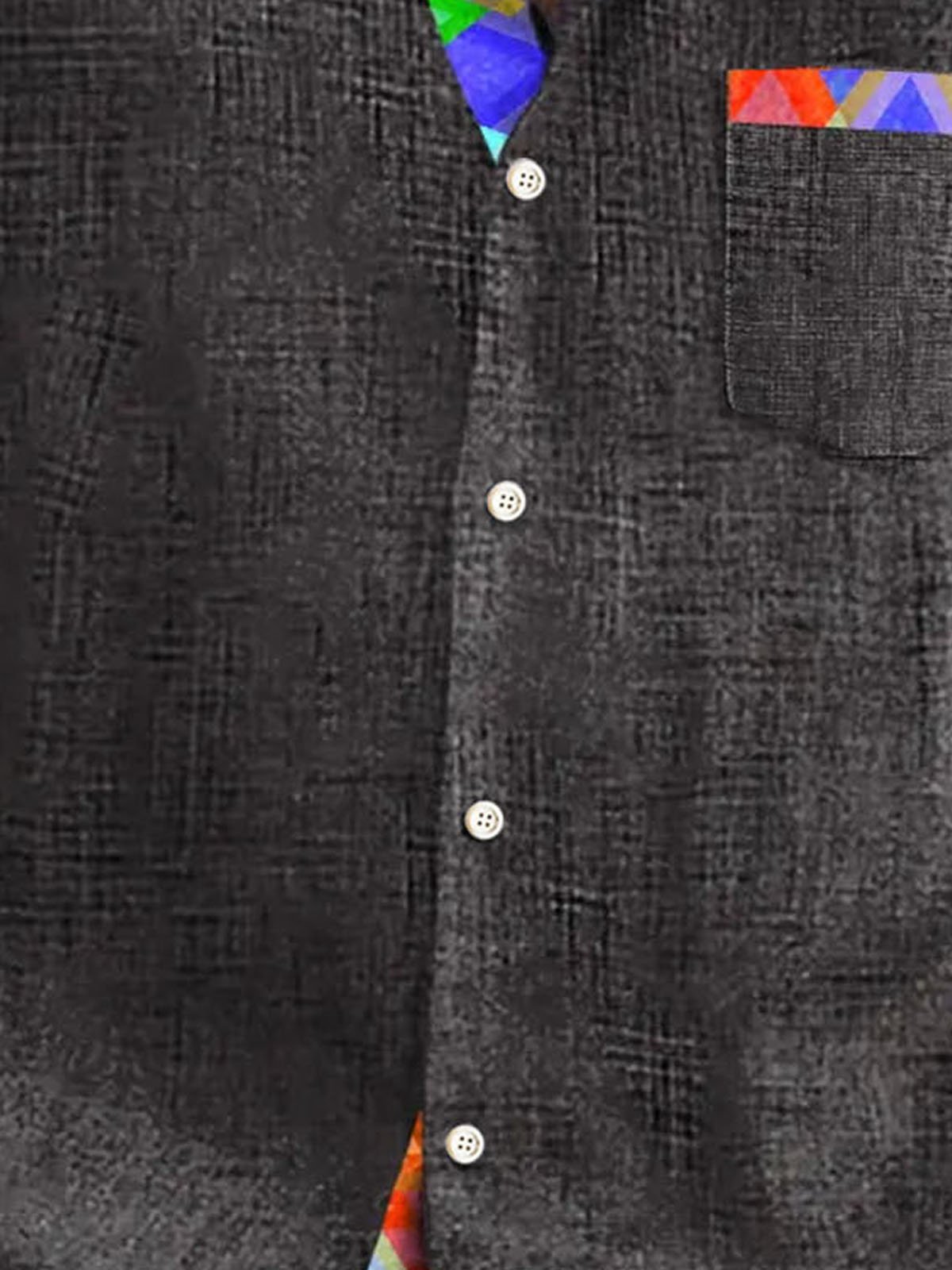 Royaura® Vintage Textured Contrast Color Block Print Men's Button Pocket Short Sleeve Shirt