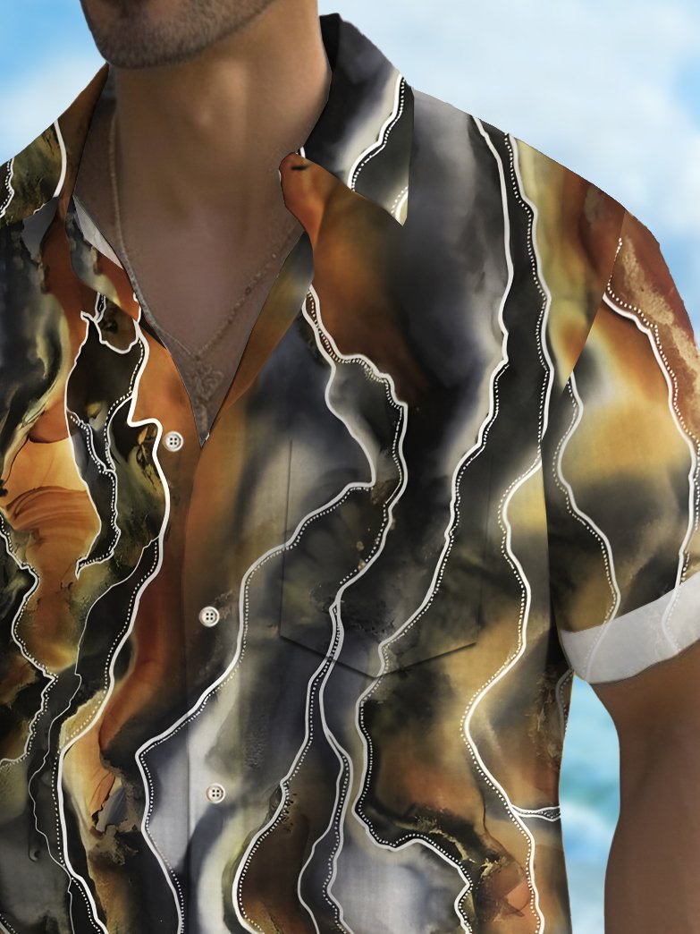 Royaura® Vintage Abstract Art Texture Line Print Chest Pocket Shirt Plus Size Men's Shirt Big Tall