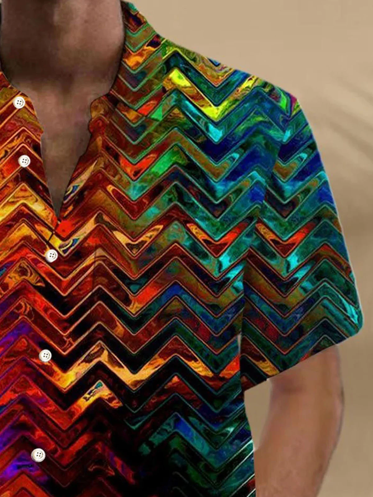 Royaura® Retro Abstract Art 3D Print Men's Button Pocket Short Sleeve Shirt
