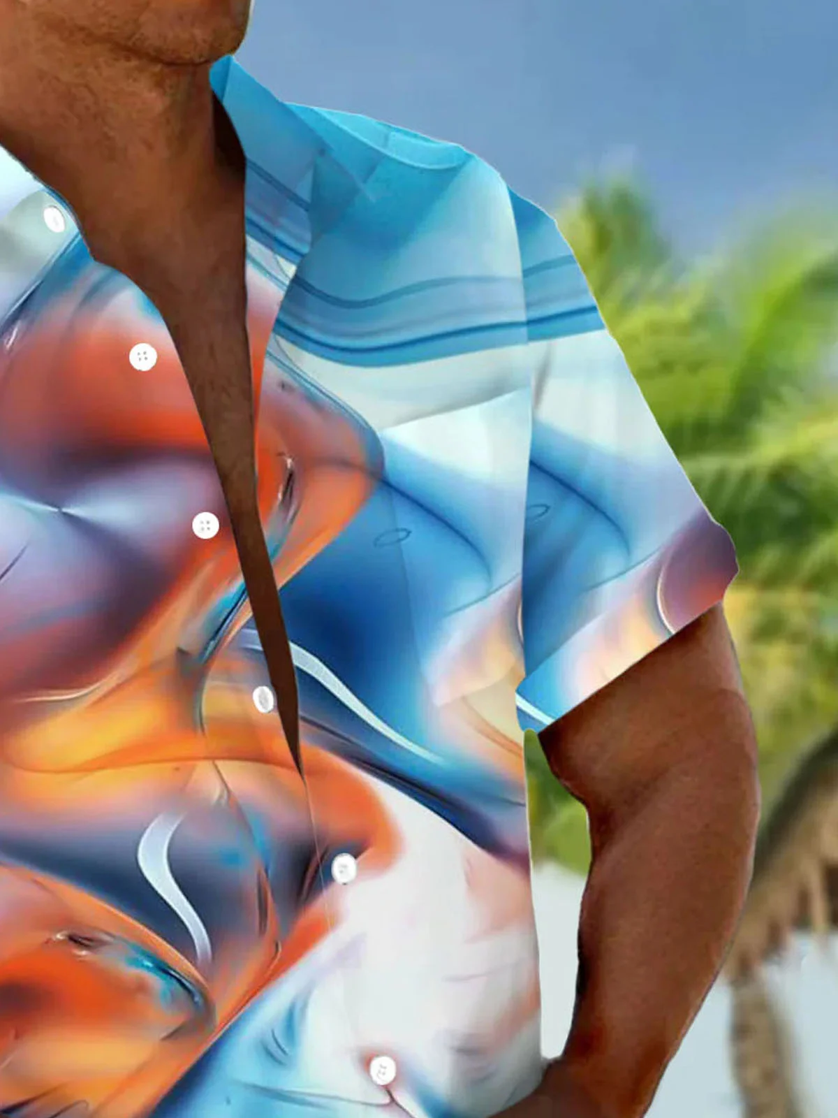 Royaura® Hawaiian Abstract Art Gradient Geometric 3D Print Men's Button Pocket Short Sleeve Shirt