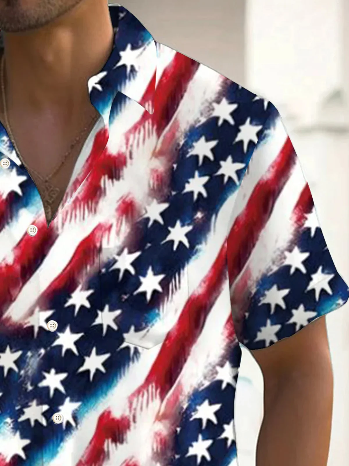 Royaura® Retro Flag Gradient 3D Print Men's Button Pocket Short Sleeve Shirt