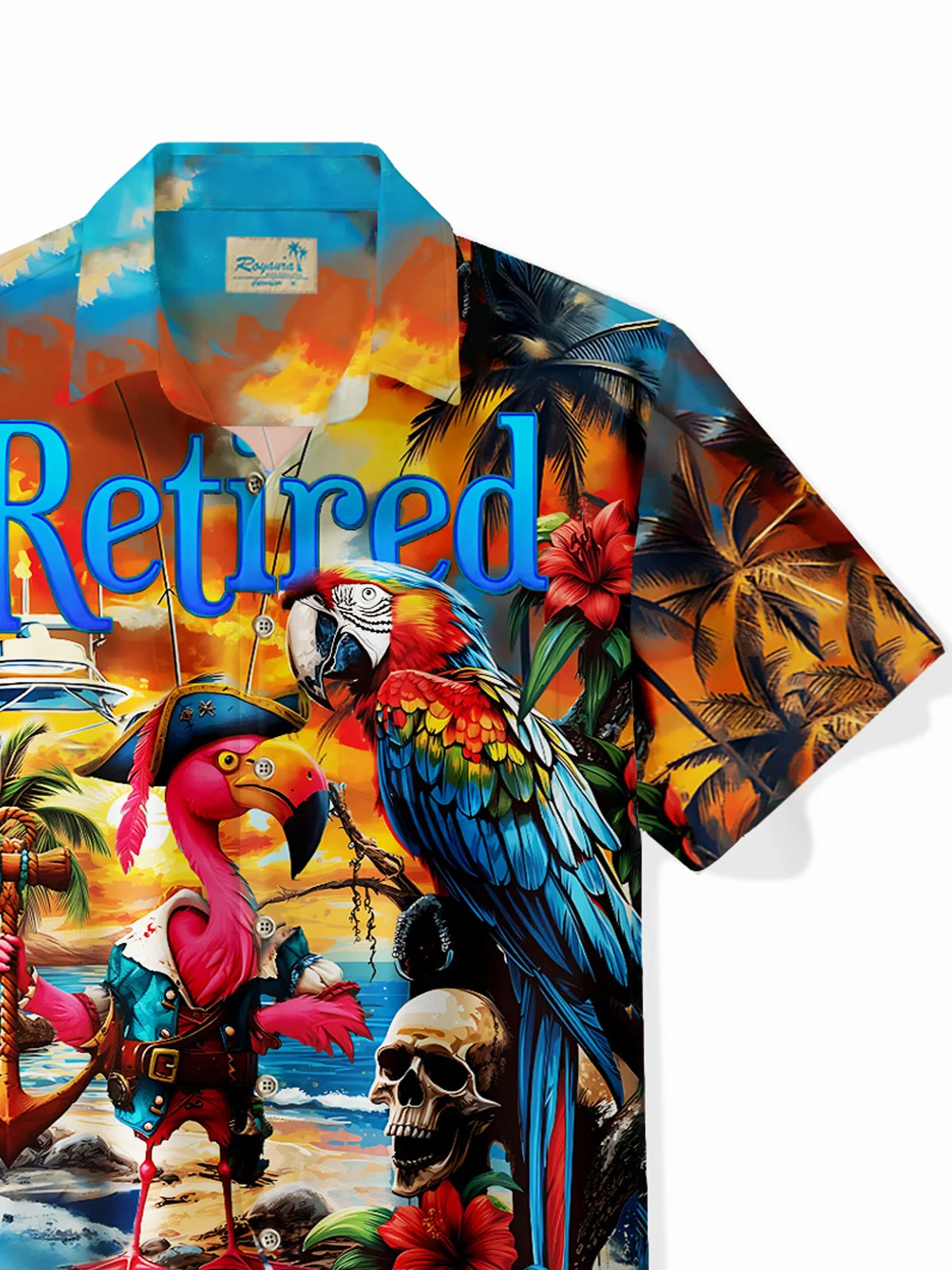 Royaura® Beach Men's Hawaiian Shirt Parrot Tropical Art Quick Dry "Retired But Not Expired" Pocket Camp Shirt Big Tall