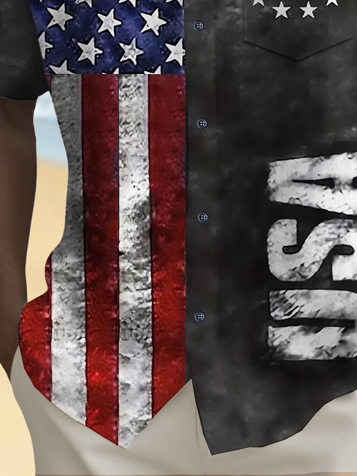 Royaura® Independence Day 1776 Men's Holiday Shirt Stretch Quick Dry Camp Pocket Shirt Big Tall