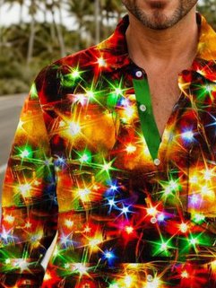Royaura Christmas Gold Neon Men's Long Sleeve Shirts Stretch Plus Size Drama Costume Button Shirts