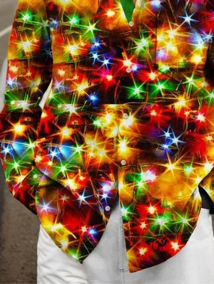 Royaura Christmas Gold Neon Men's Long Sleeve Shirts Stretch Plus Size Drama Costume Button Shirts