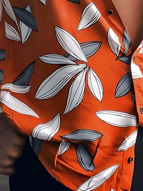 Royaura® Beach Vacation Men's Hawaiian Shirt Plant Leaf Print Pocket Camping Shirt Big Tall