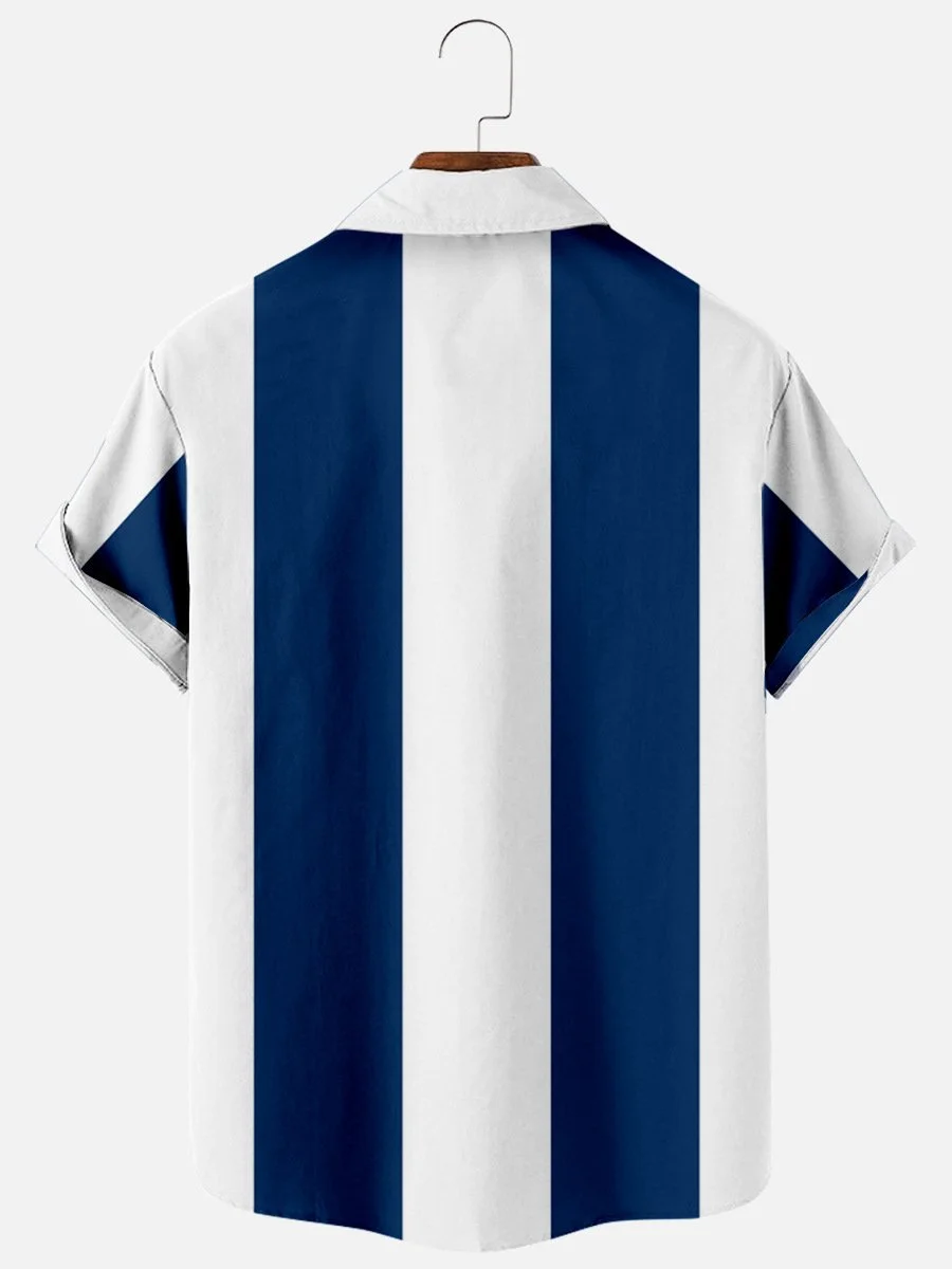 Royaura® Vintage Bowling Color Block Print Men's Button Pocket Short Sleeve Shirt Big & Tall