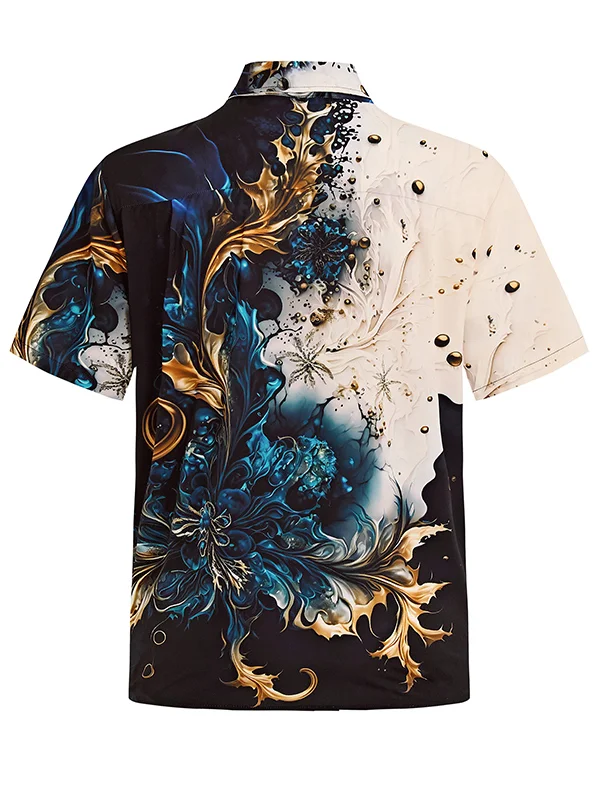 Royaura®  Vintage Floral Art Print Men's Button Pocket Short Sleeve Shirt