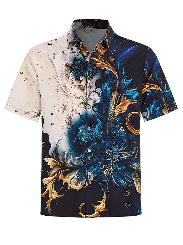 Royaura®  Vintage Floral Art Print Men's Button Pocket Short Sleeve Shirt