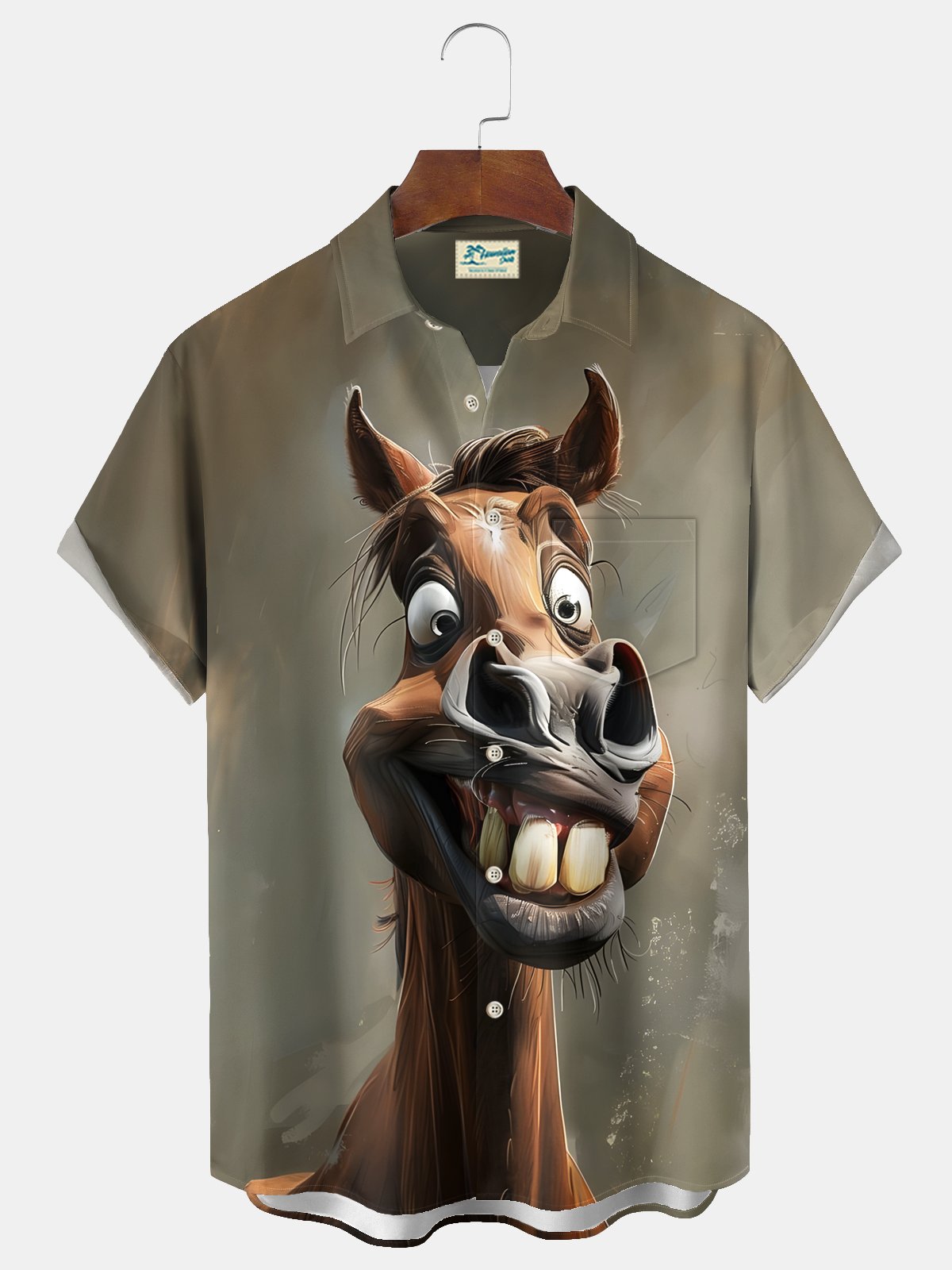 Royaura® Beach Resort Men's Hawaiian Shirt Horse Print Pocket Camping Shirt Big Tall