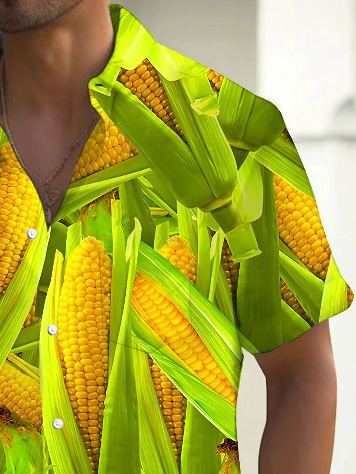 Royaura® Hawaiian Fruit and Vegetable Corn Print Men's Button Pocket Short Sleeve Shirt Big & Tall