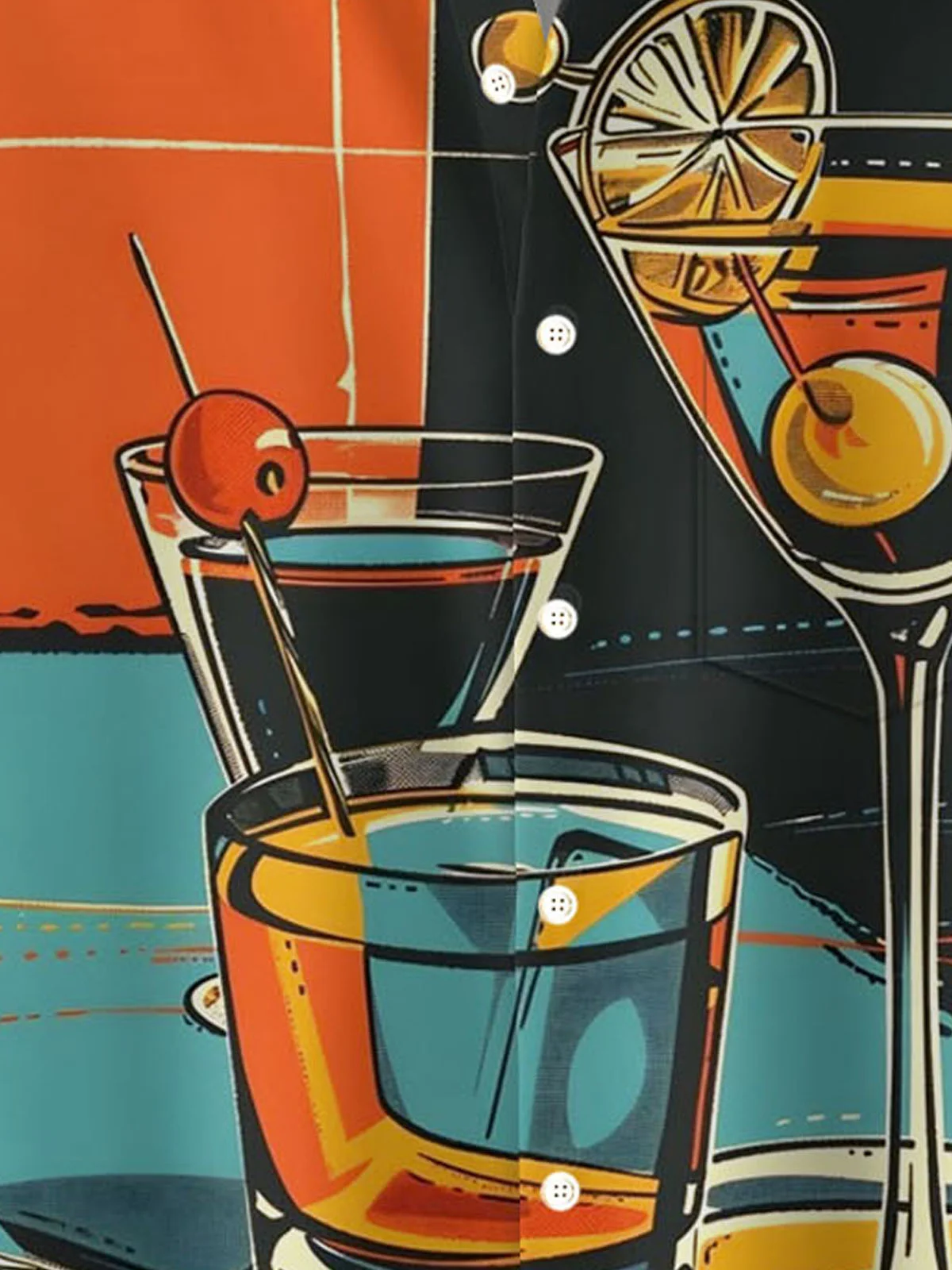 Royaura® Retro Mid-Century Geometric Color Block Cocktail Atom Print Men's Button Pocket Short Sleeve Shirt Big & Tall