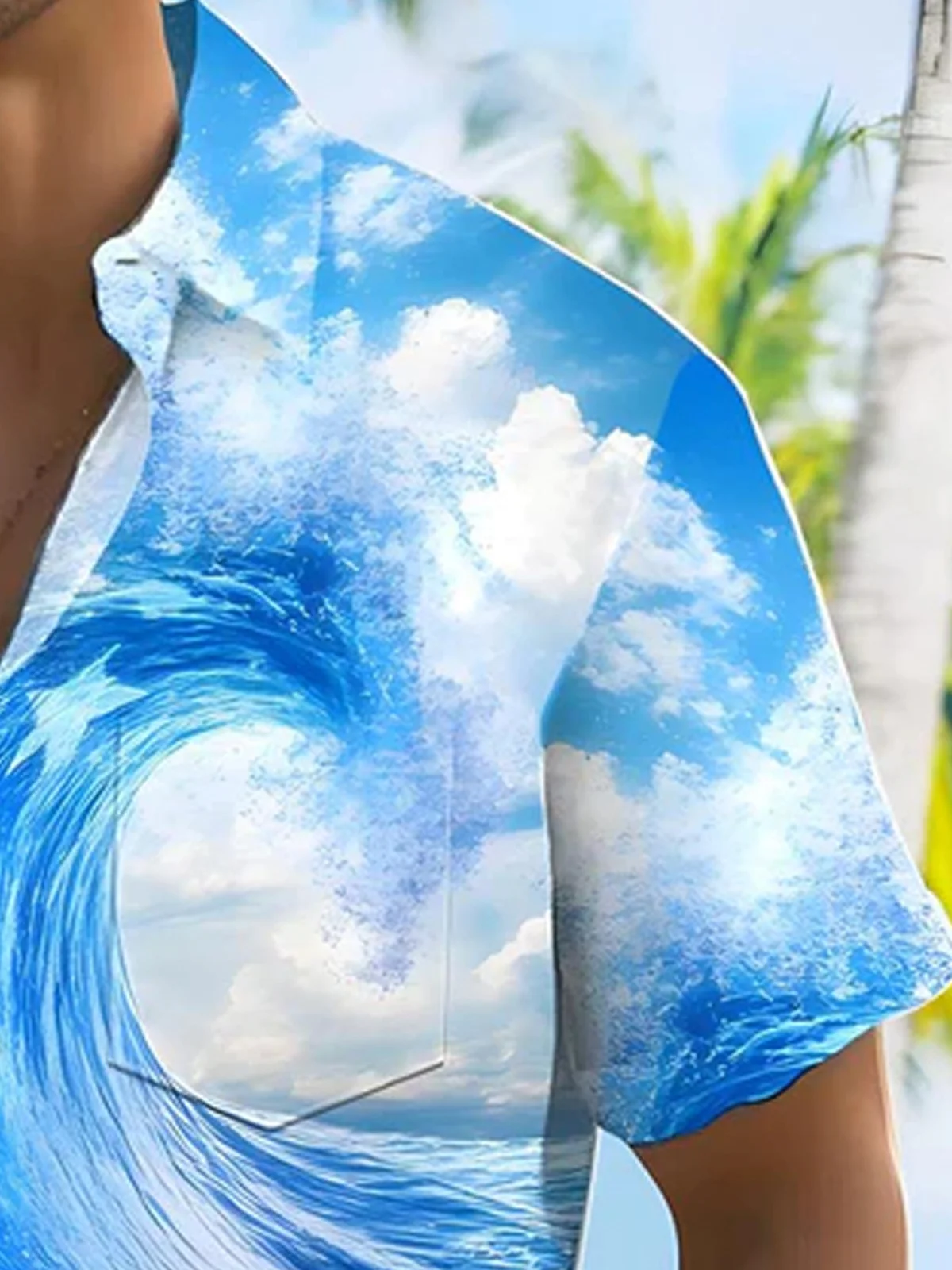 Royaura® Hawaiian Flag Wave Print Men's Button Pocket Short Sleeve Shirt Big & Tall