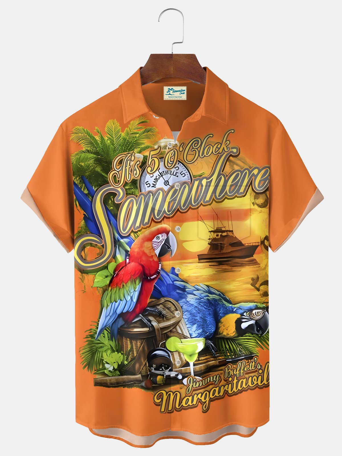 Royaura® Beach Sunset Men's Hawaiian Shirt Parrot Tropical Art Quick Dry Men's Pocket Camp Shirt Big Tall