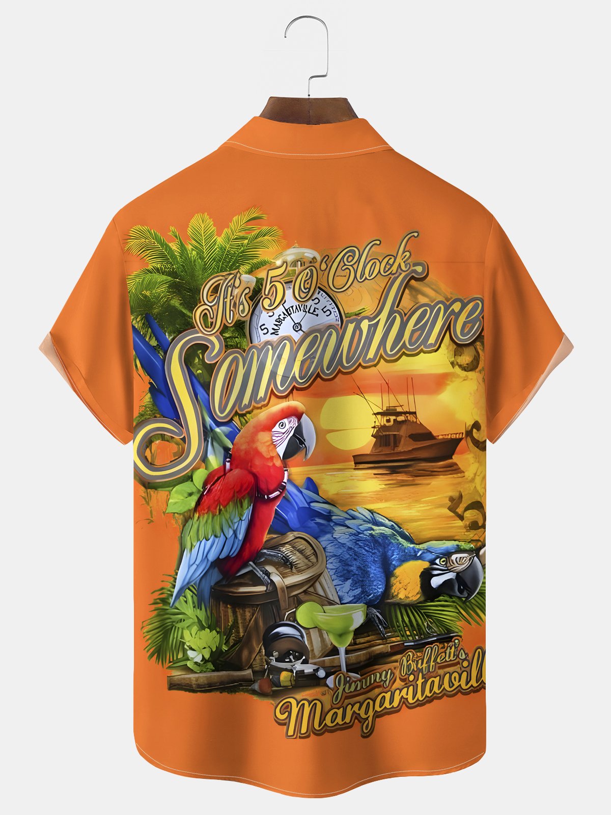 Royaura® Beach Sunset Men's Hawaiian Shirt Parrot Tropical Art Quick Dry Men's Pocket Camp Shirt Big Tall
