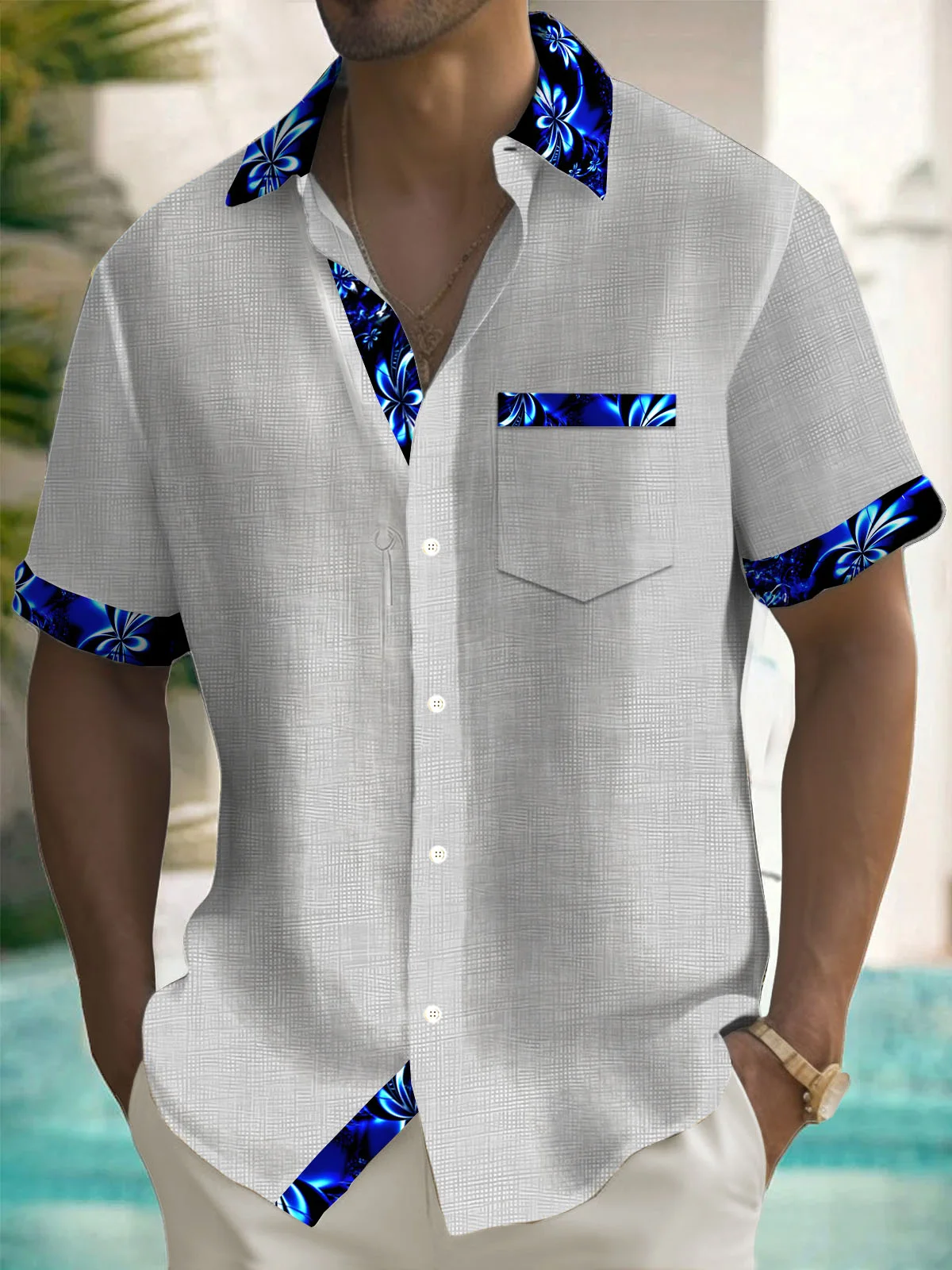 Royaura® Vintage Gradient Floral Print Men's Button Pocket Short Sleeve Aloha Shirt Big & Tall