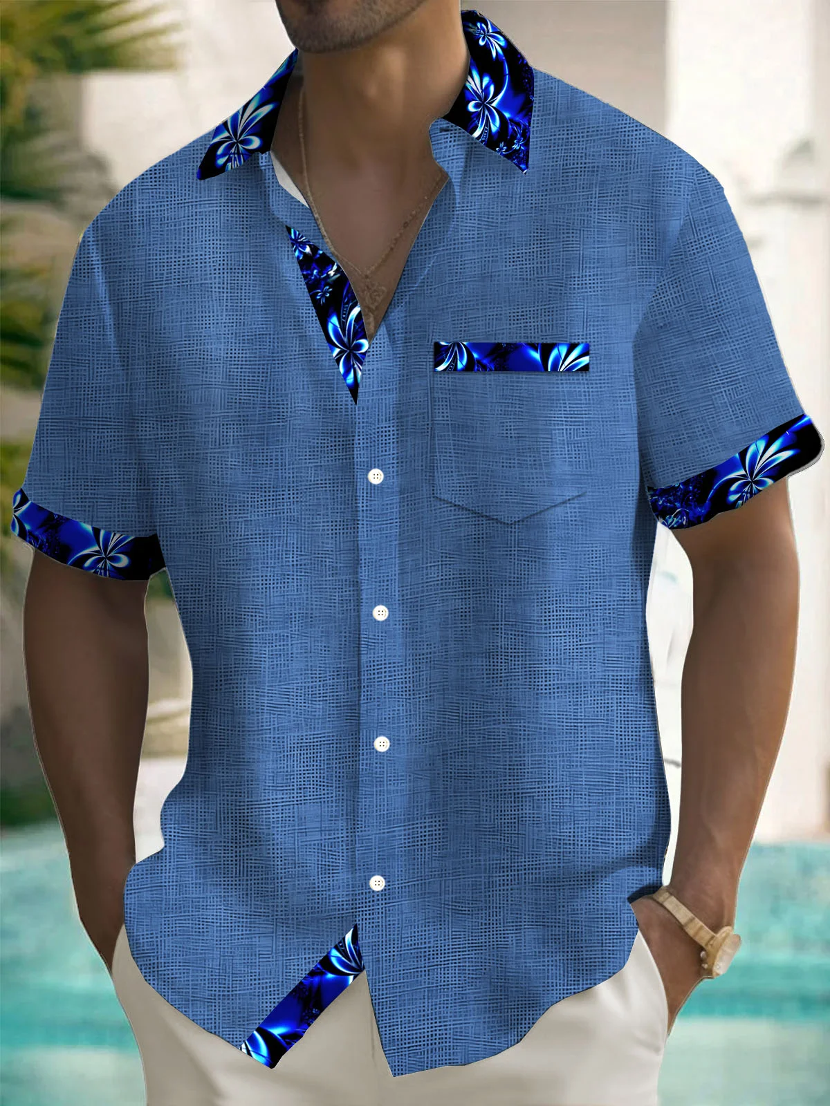 Royaura® Vintage Gradient Floral Print Men's Button Pocket Short Sleeve Aloha Shirt Big & Tall