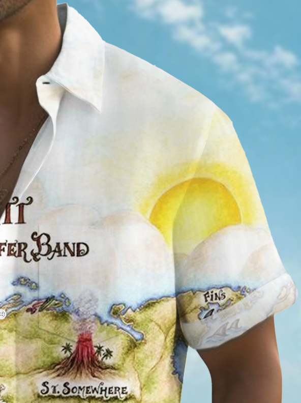 Royaura® Hawaiian Jimmy Buffett Margaritaville Parrot Cocktail Art Printed Shirt Men's Button Pocket Short Sleeve Shirt Big & Tall