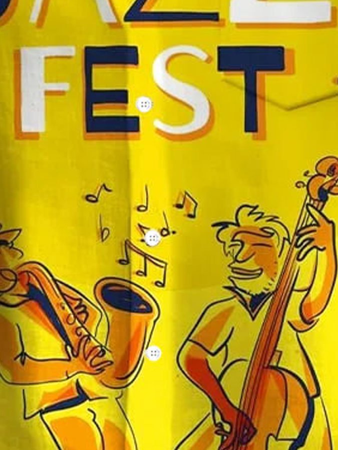 Royaura® Vintage Music Jazz Print Men's Button Pocket Short Sleeve Shirt Big & Tall