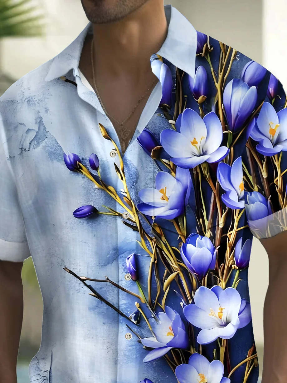 Royaura® Beach Resort Men's Hawaiian Shirt Floral Print Pocket Short Sleeve Shirt Big Tall