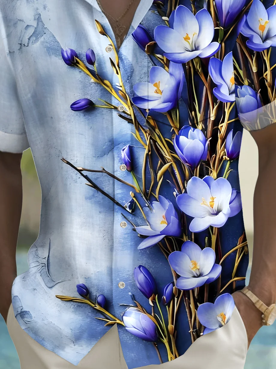 Royaura® Beach Resort Men's Hawaiian Shirt Floral Print Pocket Short Sleeve Shirt Big Tall