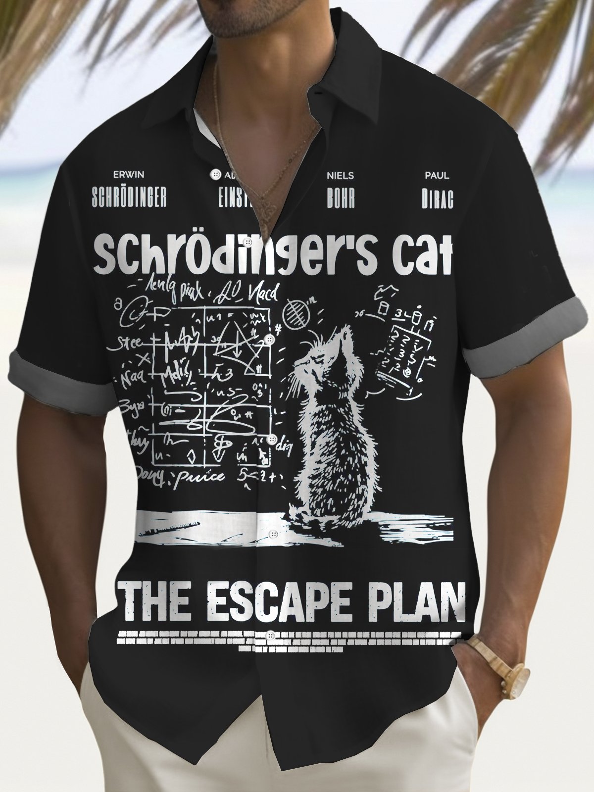 Royaura® Retro Cat Funny Art Print Men's Button Pocket Short Sleeve Shirt Big & Tall