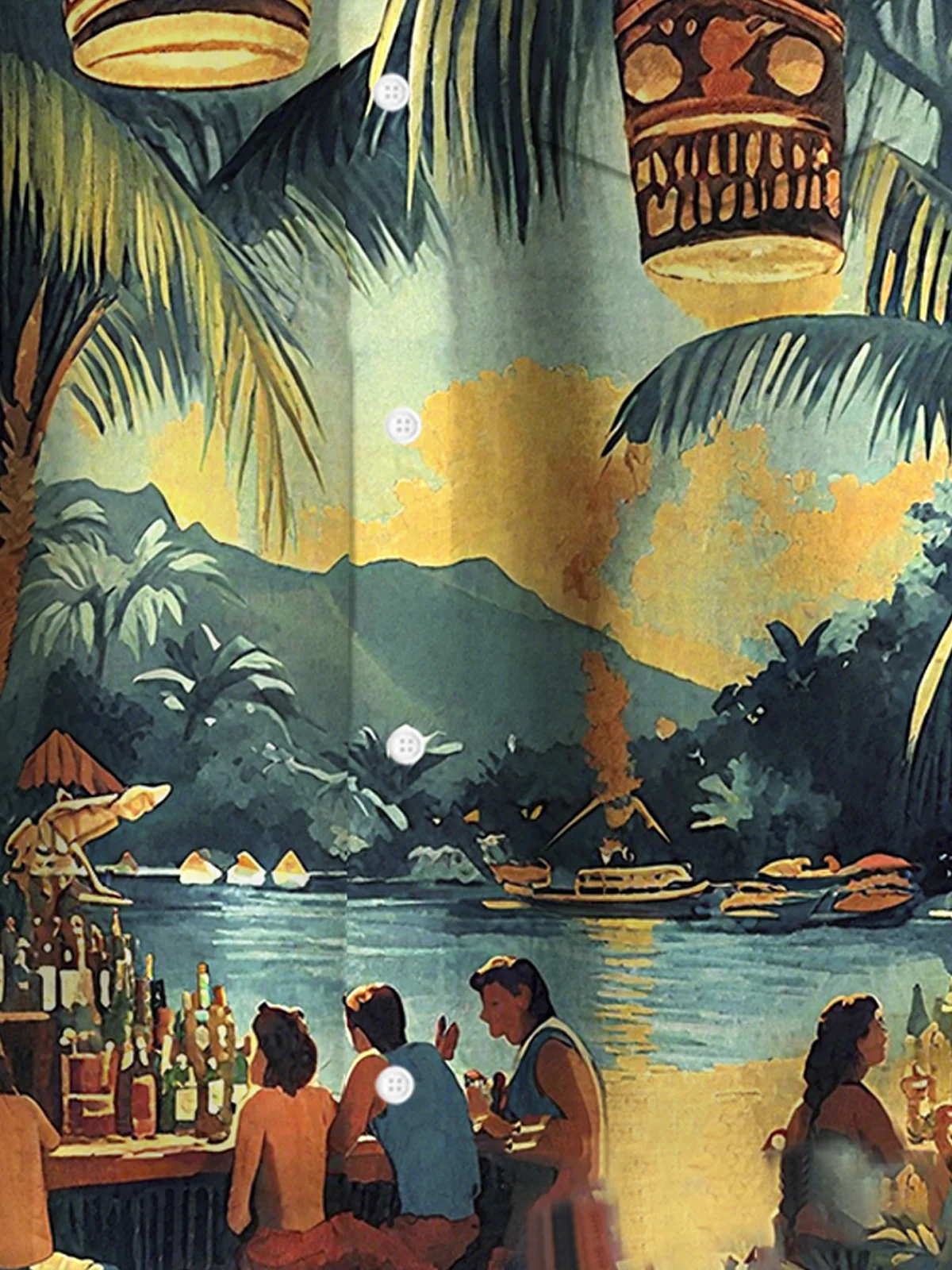 Royaura® Hawaiian TIKI Coconut Tree Print Men's Button Pocket Short Sleeve Shirt Big & Tall