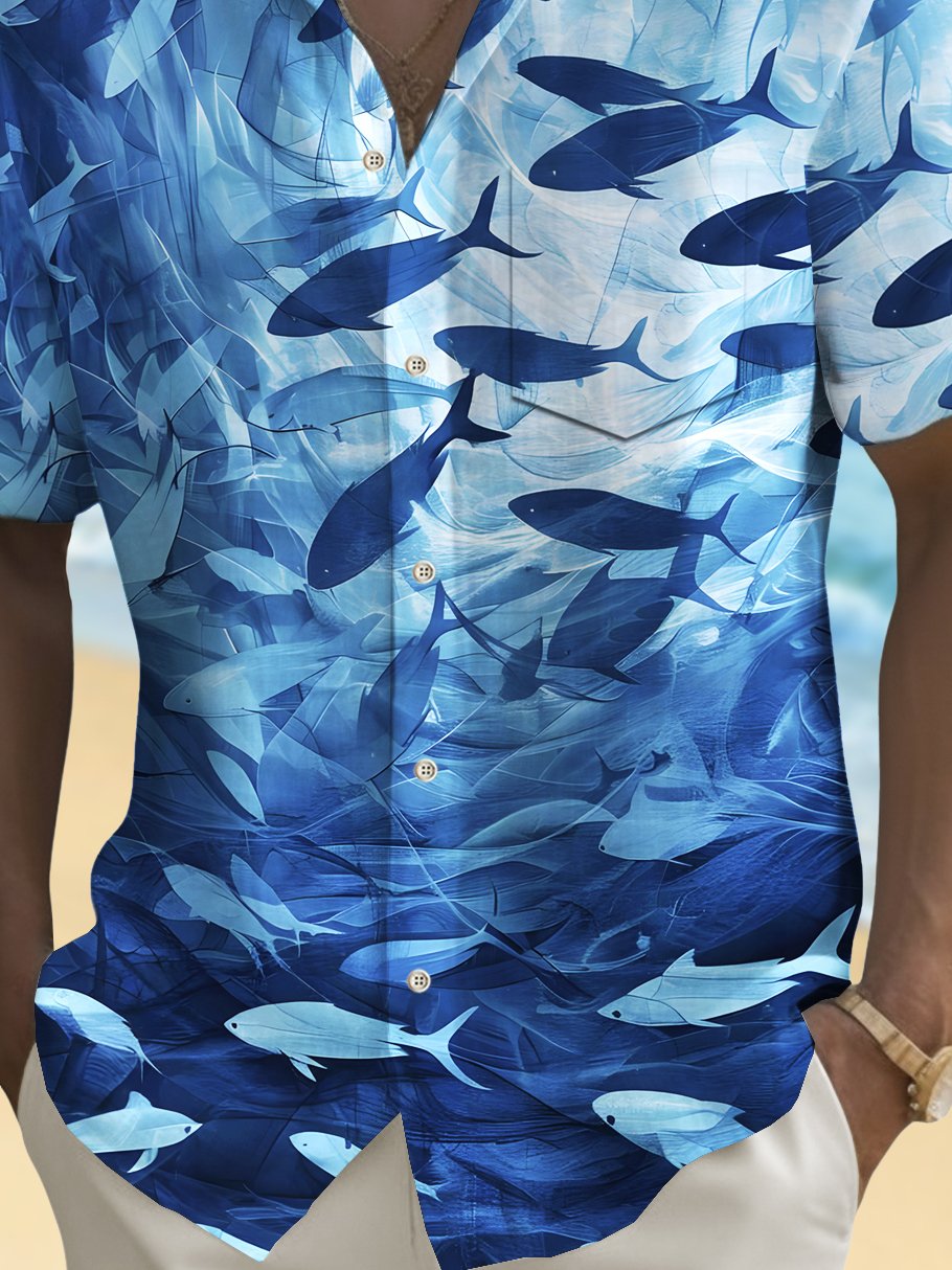 Royaura® Beach Resort Men's Hawaiian Shirt Fish Print Pocket Short Sleeve Shirt Big Tall