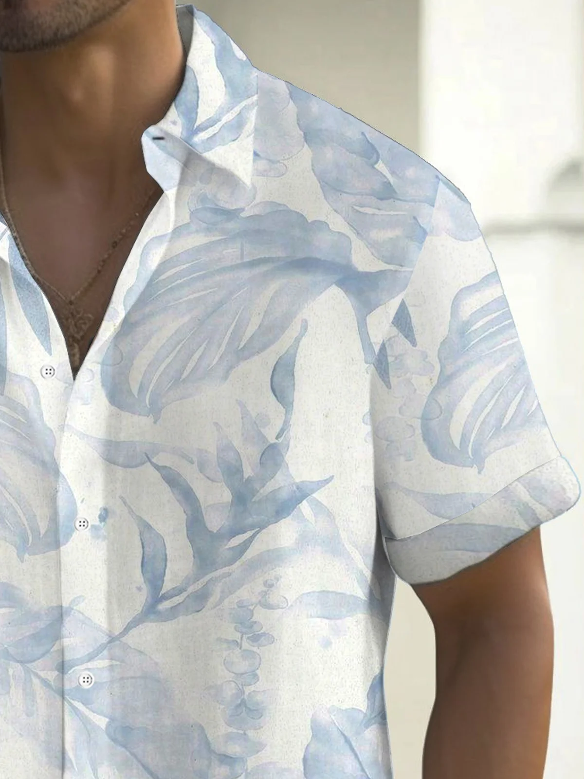Royaura® Hawaiian Leaf Print Men's Button Pocket Short Sleeve Shirt Big & Tall