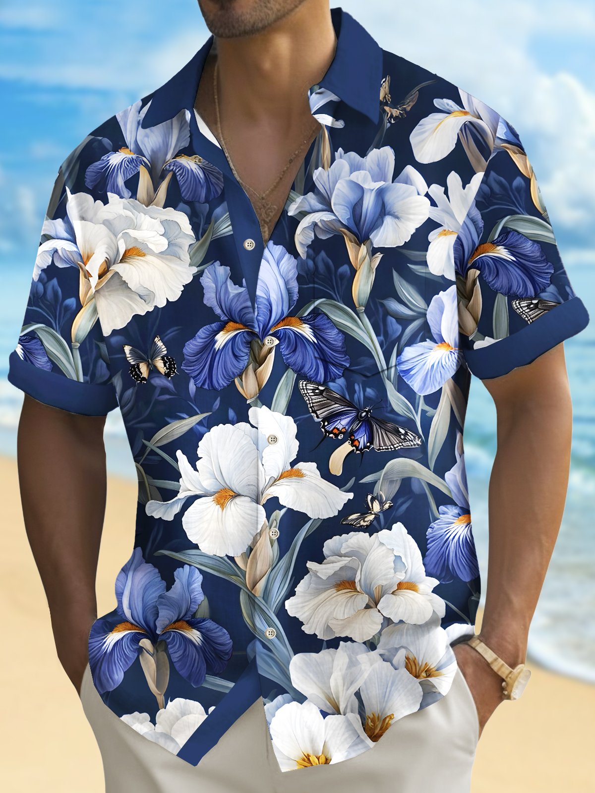 Royaura® Beach Resort Men's Hawaiian Shirt Flowers Print Pocket Short Sleeve Shirt Big Tall