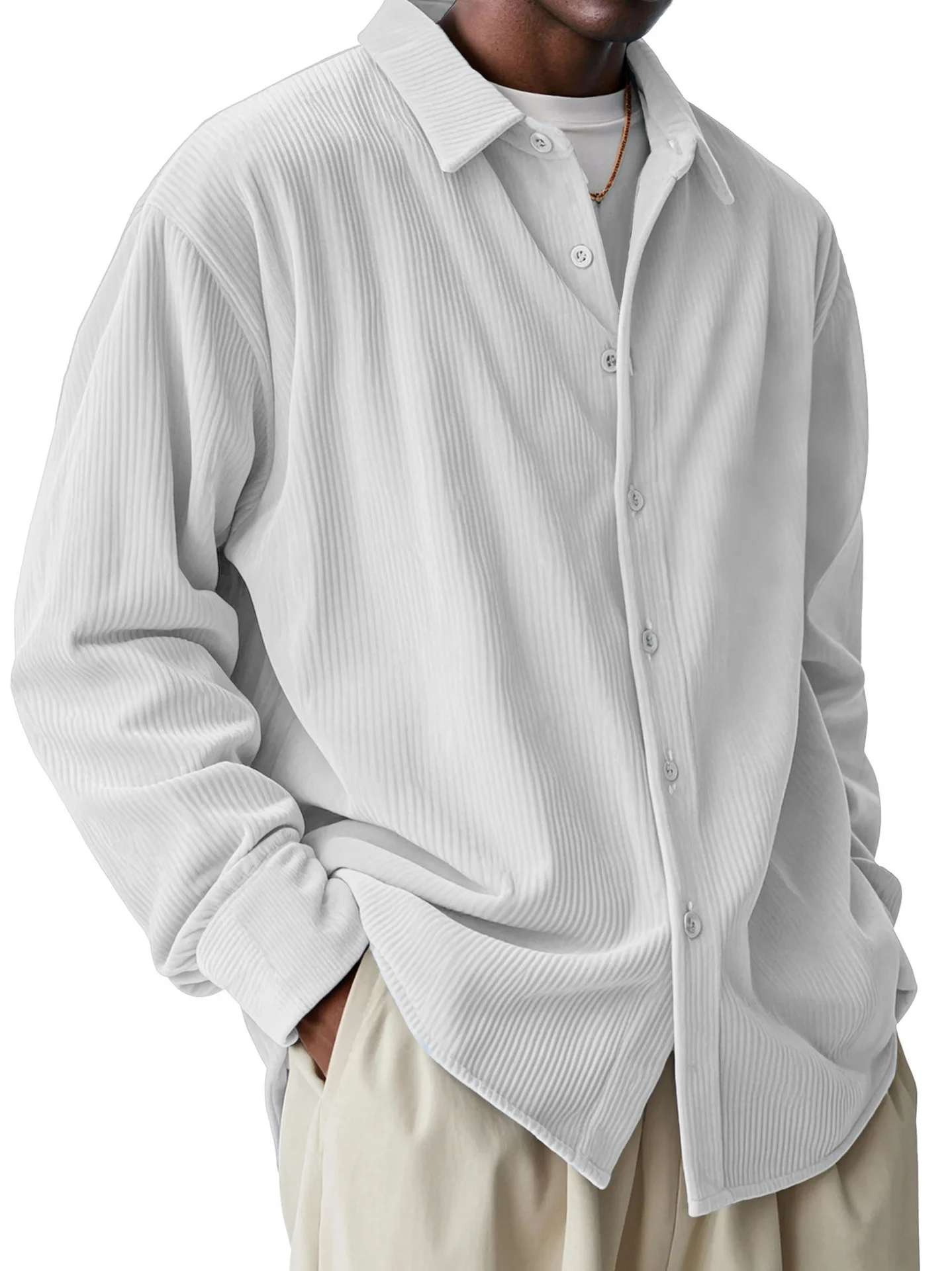 Royaura® Basic Solid Color Cotton Linen Print Men's Button Pocket Long Sleeve Shirt Big & Tall