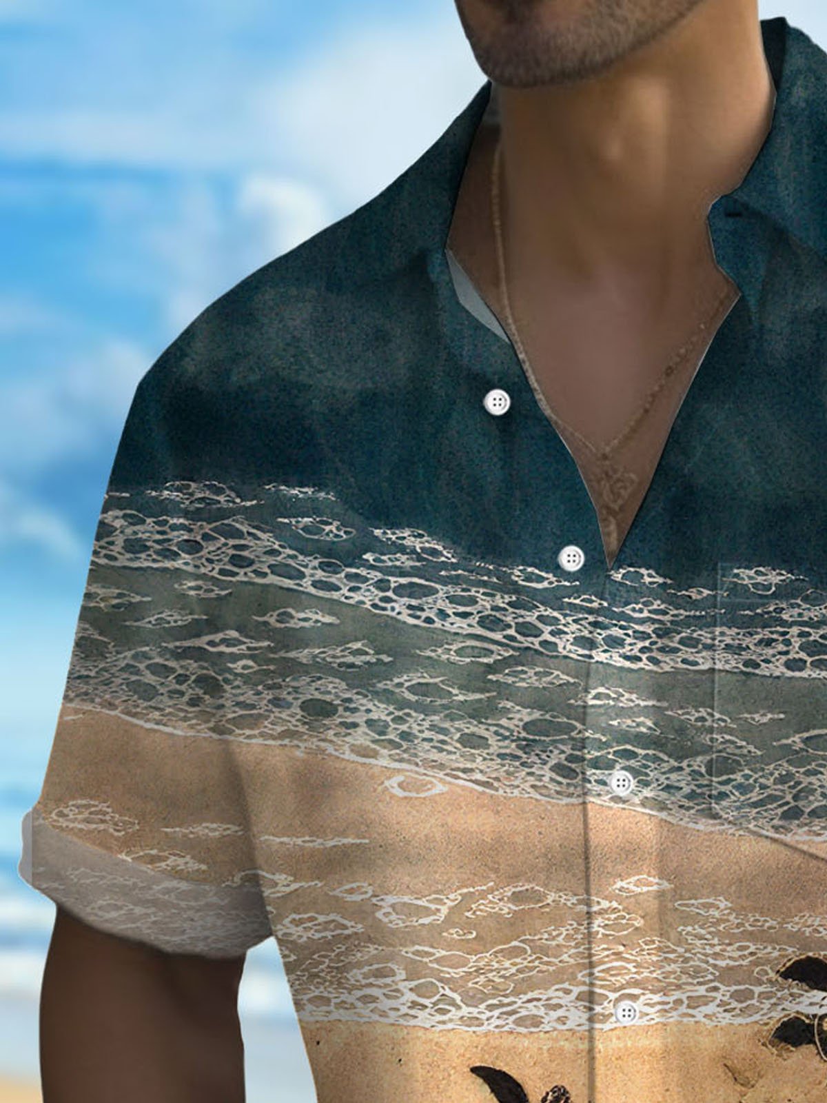Royaura® Hawaiian Turtle Beach Print Men's Button Pocket Short Sleeve Shirt Big & Tall