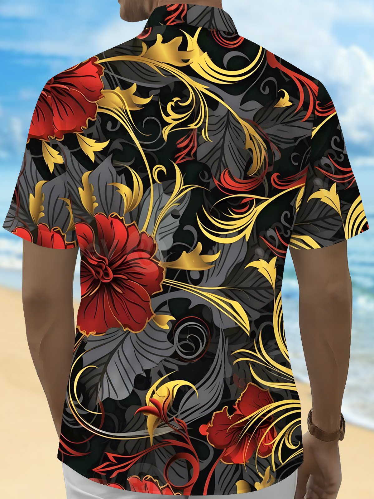 Royaura® Beach Resort Men's Hawaiian Shirt Flowers Print Pocket Short Sleeve Shirt Big Tall