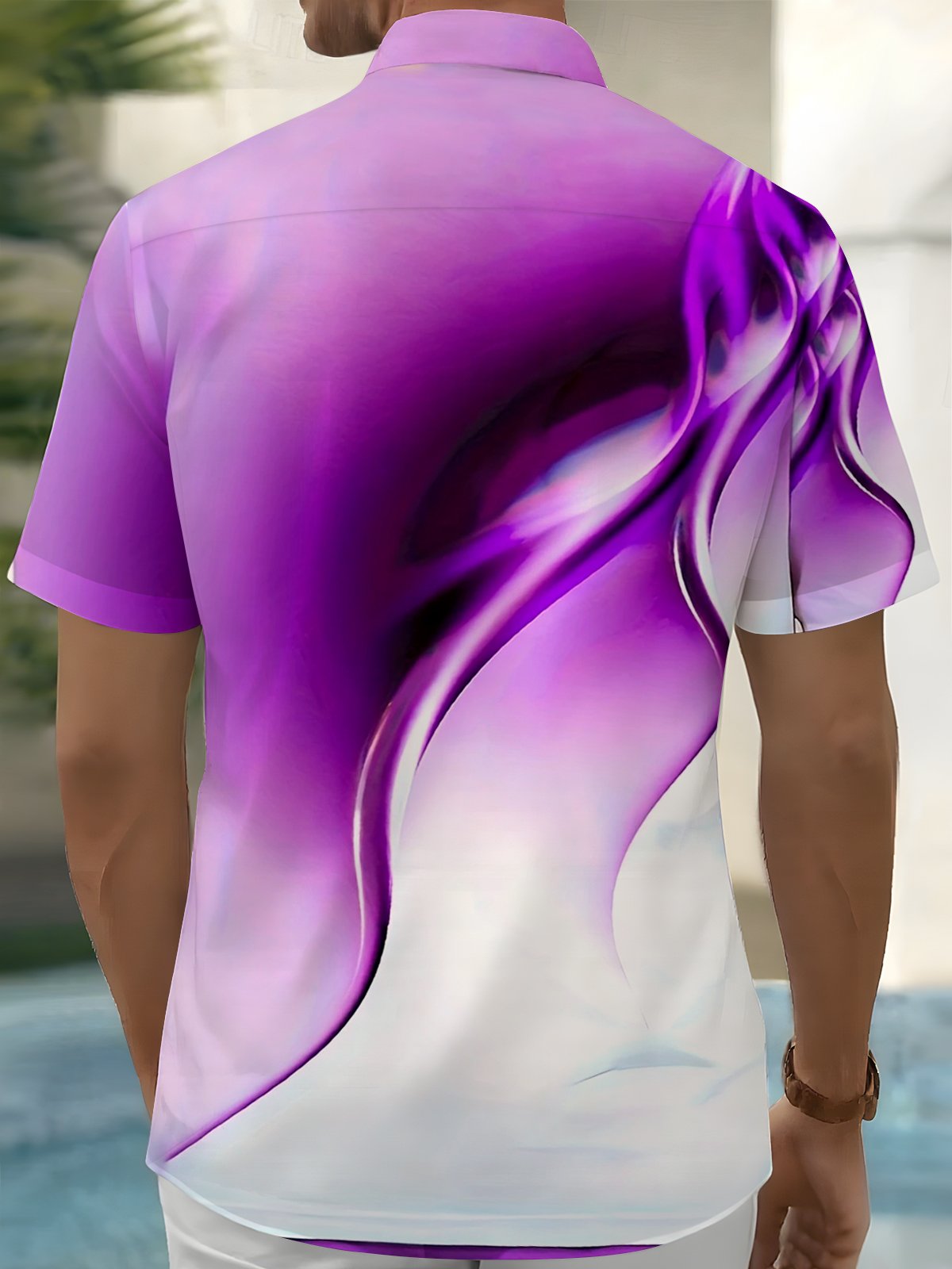 Royaura® Retro Gradient Art Purple Print Men's Button Pocket Short Sleeve Shirt Big & Tall
