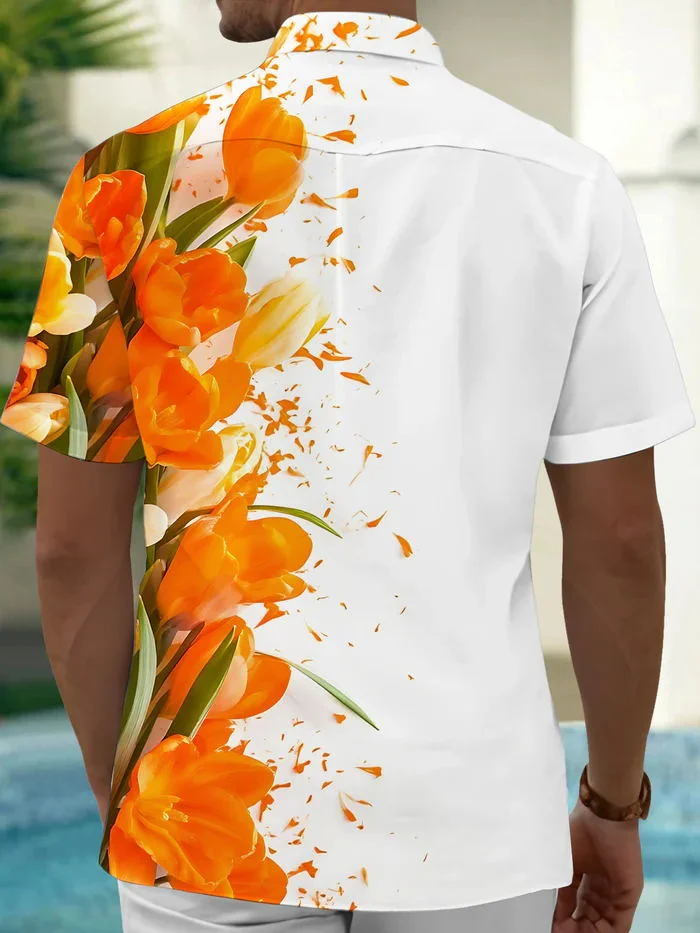 Royaura® Beach Resort Men's Hawaiian Shirt Flowers Print Pocket Short Sleeve Shirt Big Tall
