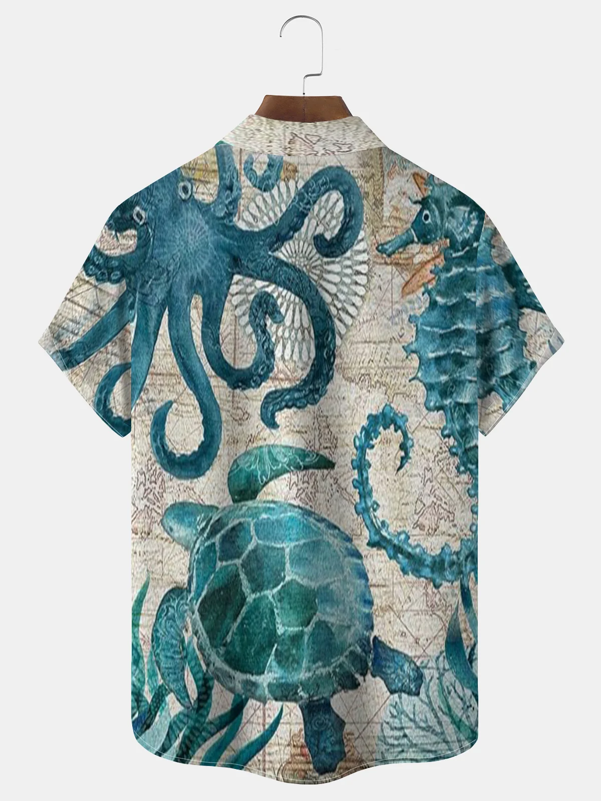 Royaura® Beach Resort Men's Hawaiian Shirt Sea Animals Print Pocket Short Sleeve Shirt Big Tall