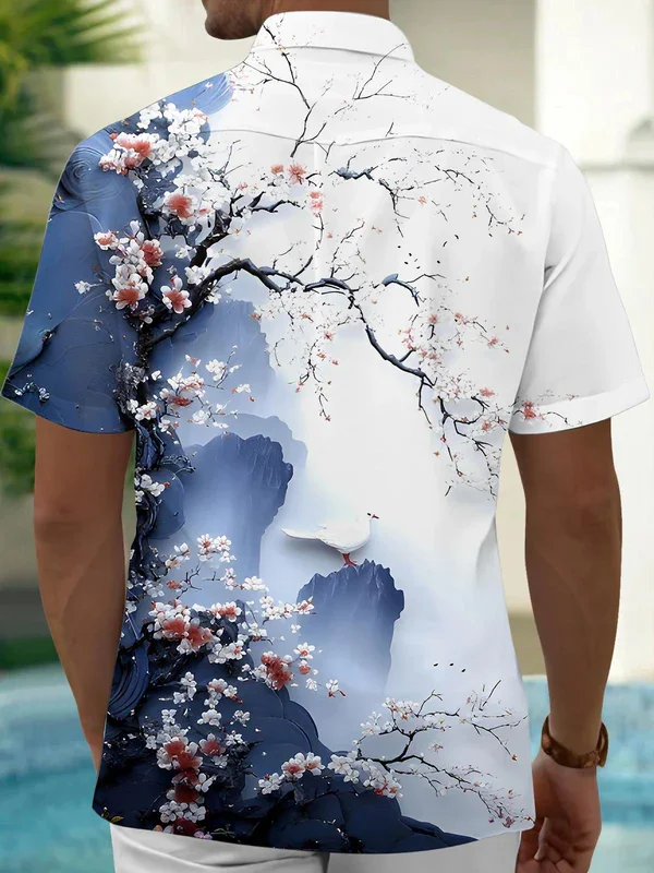 Royaura® Hawaiian Floral Print Men's Button Pocket Short Sleeve Shirt Big & Tall