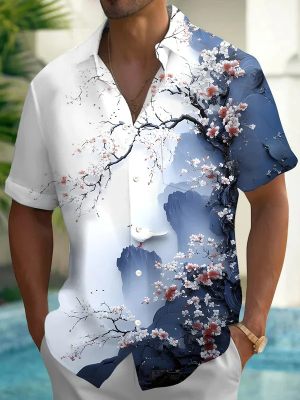 Royaura® Hawaiian Floral Print Men's Button Pocket Short Sleeve Shirt Big & Tall