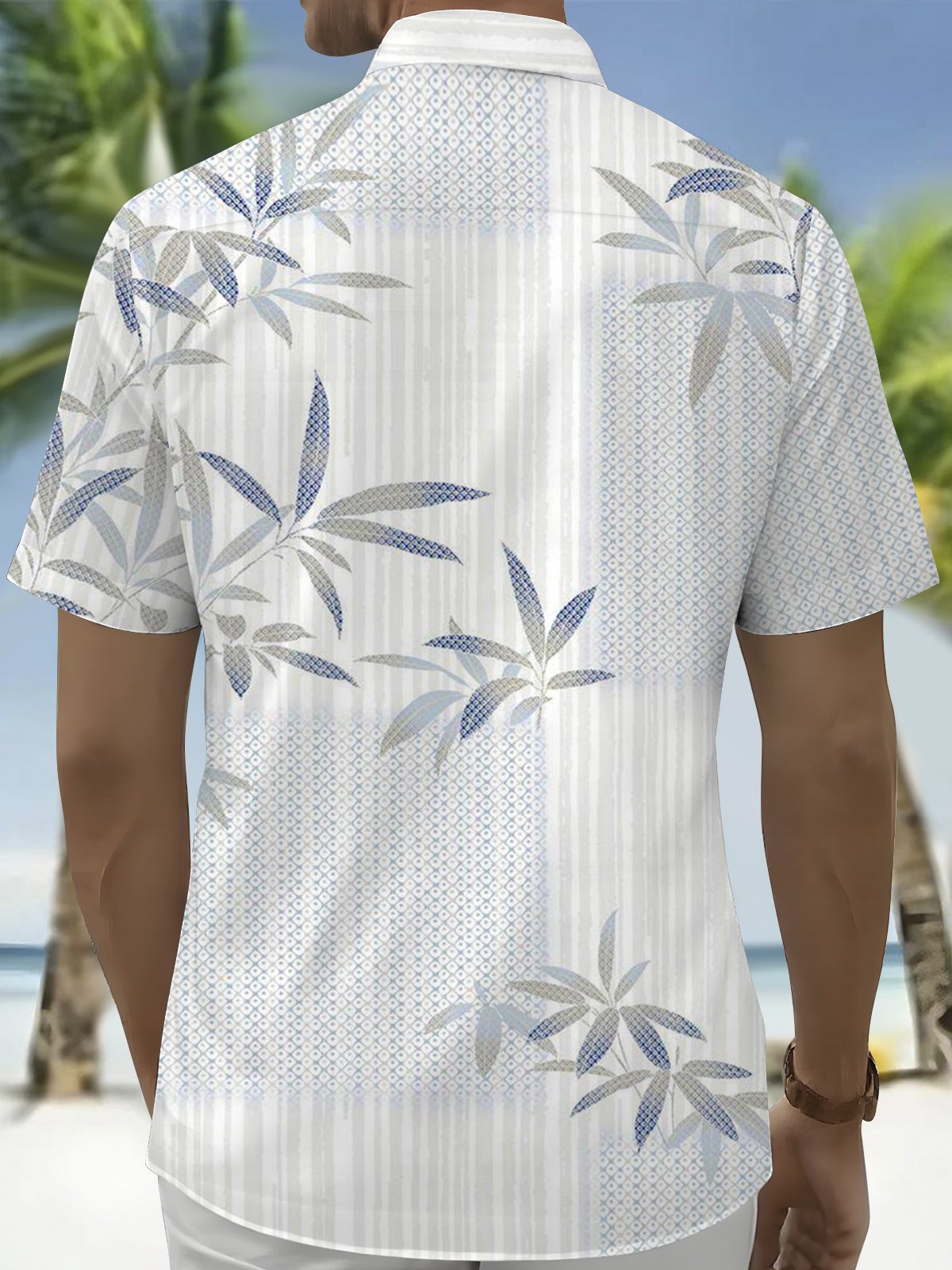 Royaura® Beach Resort Men's Hawaiian Shirt Plant Print Pocket Short Sleeve Shirt Big Tall