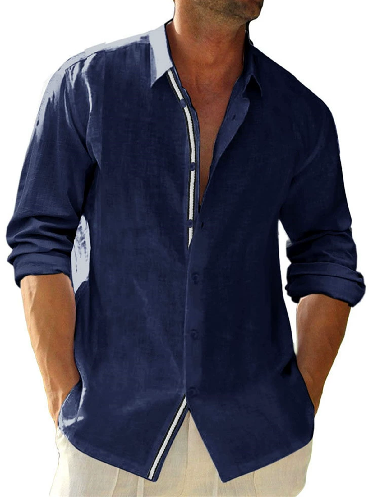 Royaura® Basic Series Striped Print Men's Button Pocket Long Sleeve Shirt Big & Tall