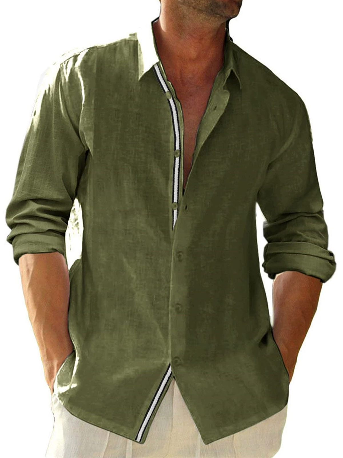 Royaura® Basic Series Striped Print Men's Button Pocket Long Sleeve Shirt Big & Tall