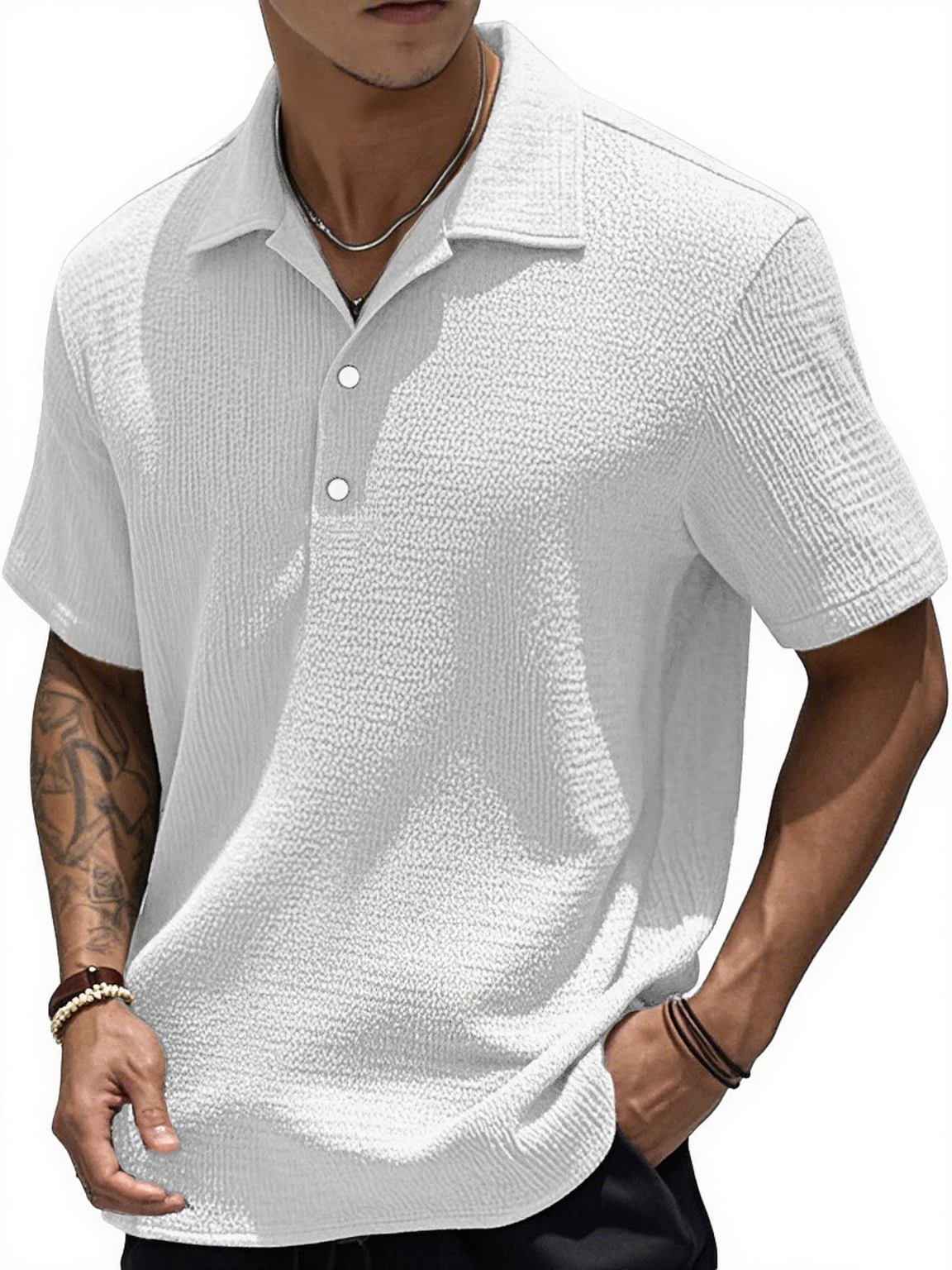 Royaura® Basic Plain Print Polo Shirt Stretch Comfort Wrinkle Free Seersucker Camping Pullover Polo Shirt Big Tall