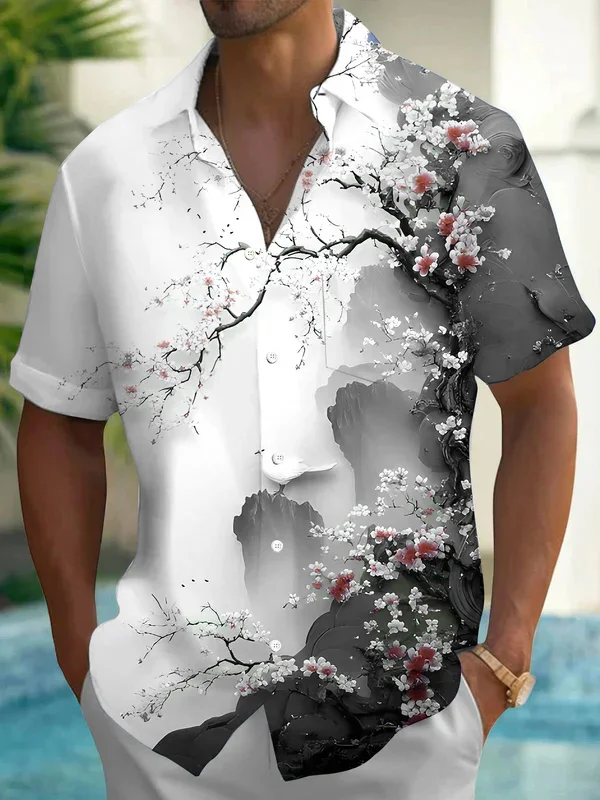 Royaura® Hawaiian Floral Print Men's Button Pocket Short Sleeve Shirt Big & Tall